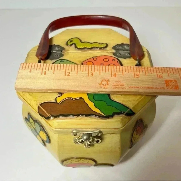 OOAK Vintage 60s Mushroom Themed Octagon Box Purse Boho Cottagecore with mirror - Picture 12 of 14